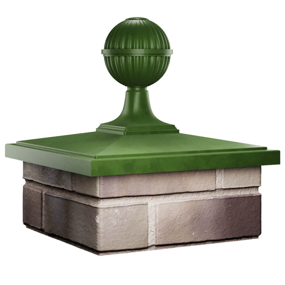 Колпак Zking БонаМоно Зеленый с шаром на столб 1.5х1.5 кирпича (385х385, 400х400мм) в сборе в Твери фото
