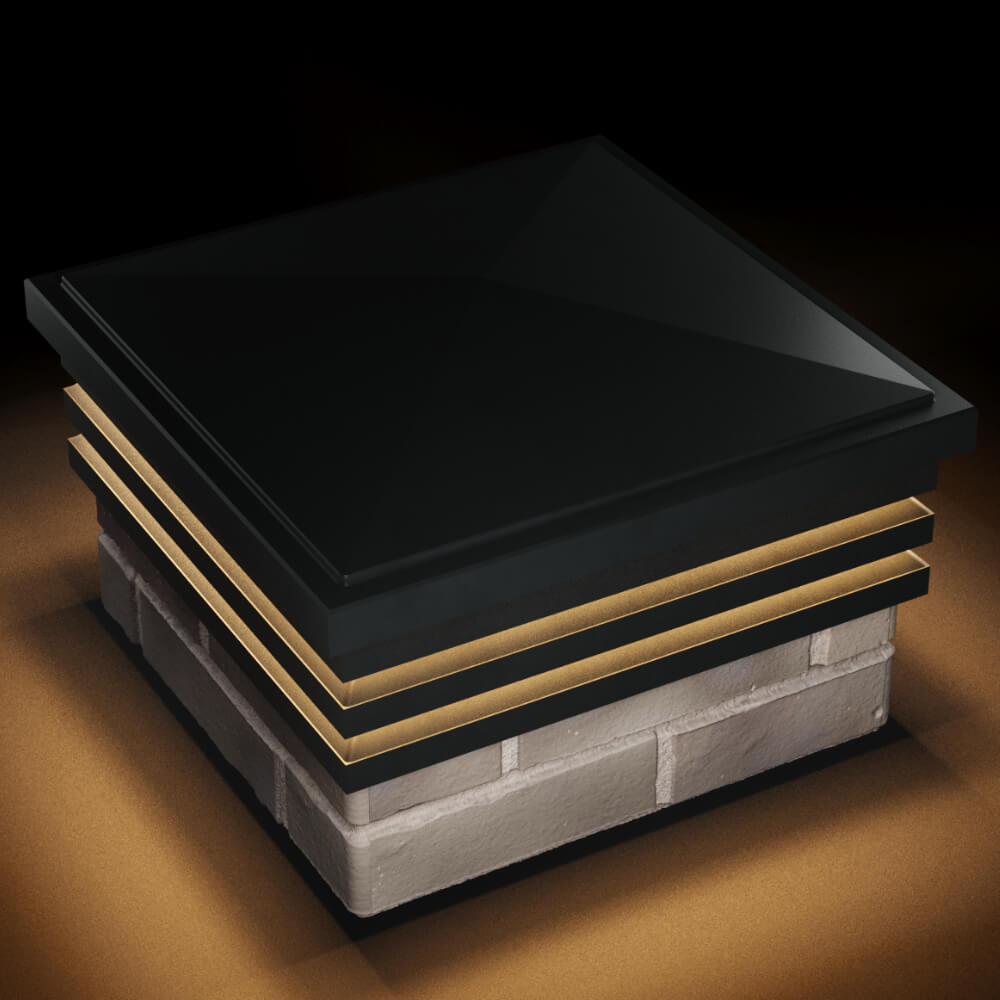 Колпак Zking Бона ХайТек Черный на столб 1.5х1.5 кирпича (385х385мм) с подсветкой в Твери фото