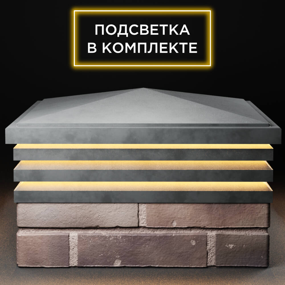 Колпак Zking Бона ХайТек Серый на столб 2х2 кирпича (513х513мм) с подсветкой Тверь фото