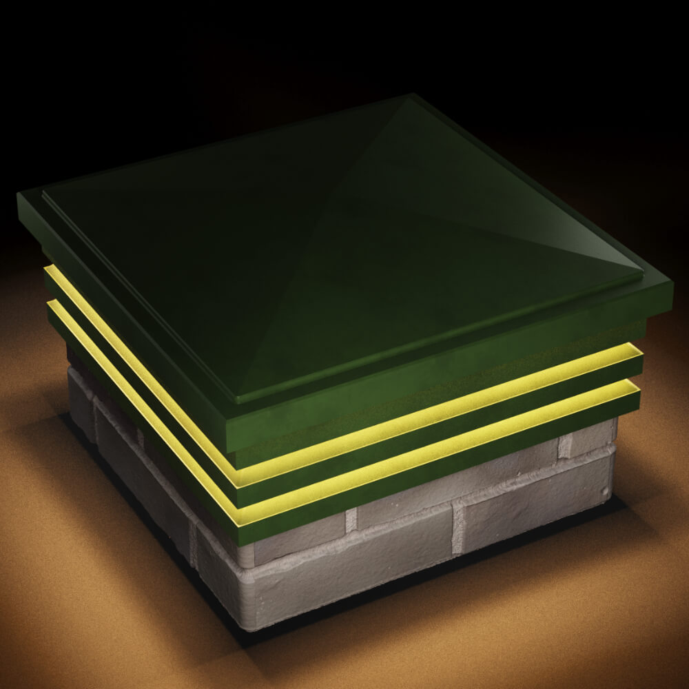 Колпак Zking Бона ХайТек Зеленый на столб 1.5х1.5 кирпича (385х385мм) с подсветкой в Твери фото