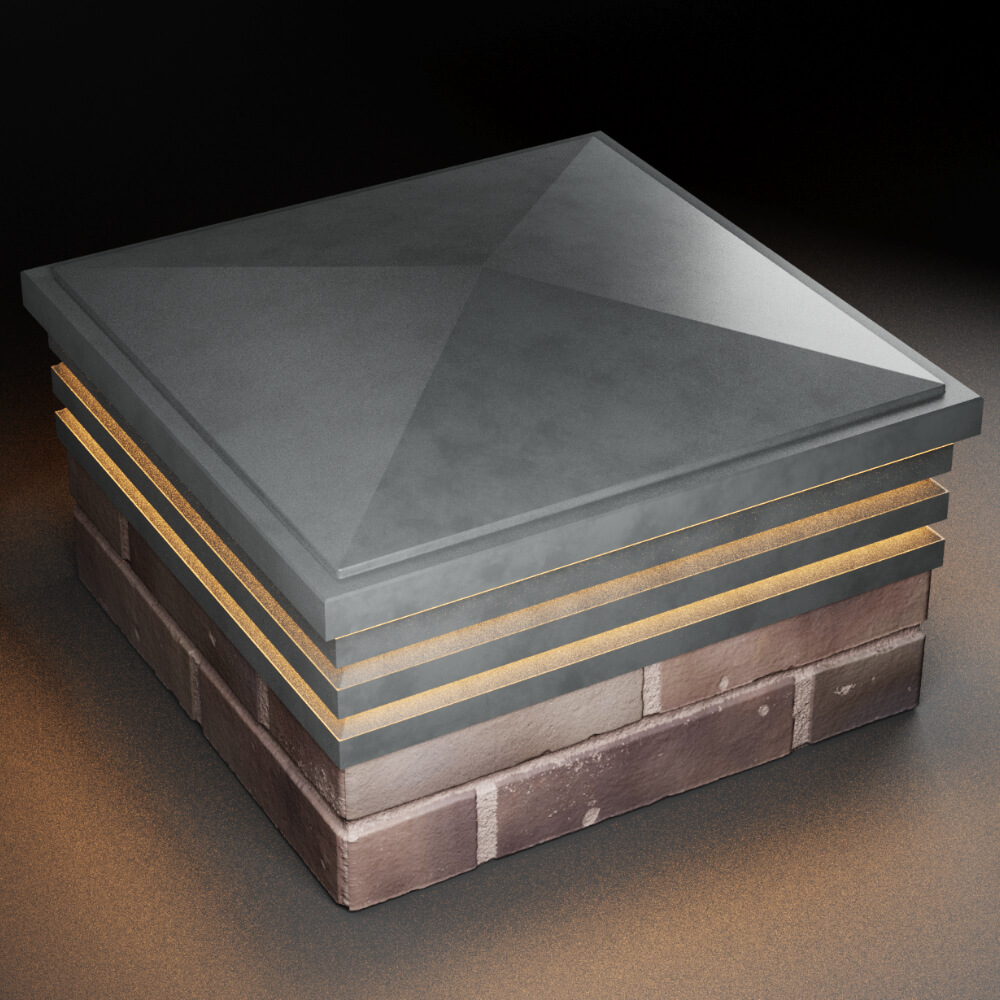 Колпак Zking Бона ХайТек Серый на столб 2х2 кирпича (513х513мм) с подсветкой в Твери фото