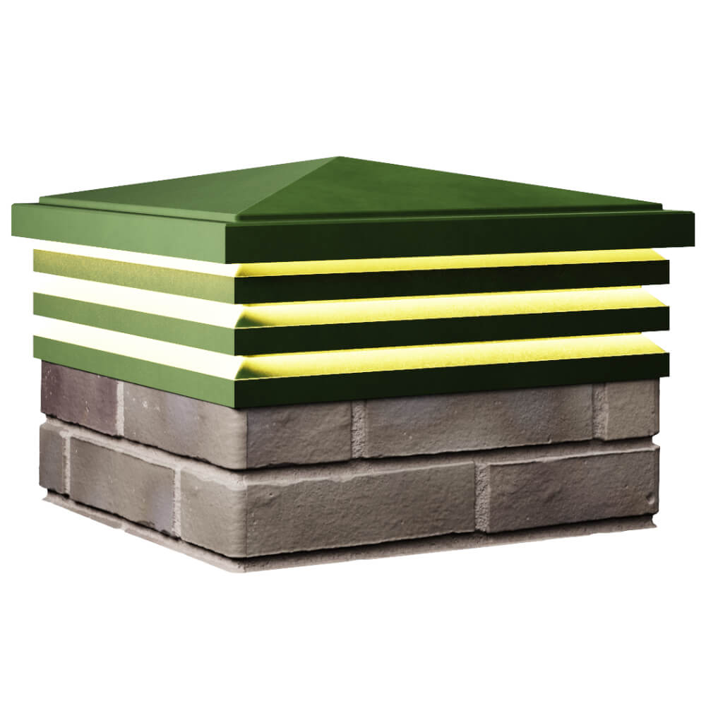 Колпак Zking Бона ХайТек Зеленый на столб 1.5х1.5 кирпича (385х385мм) с подсветкой в Твери фото