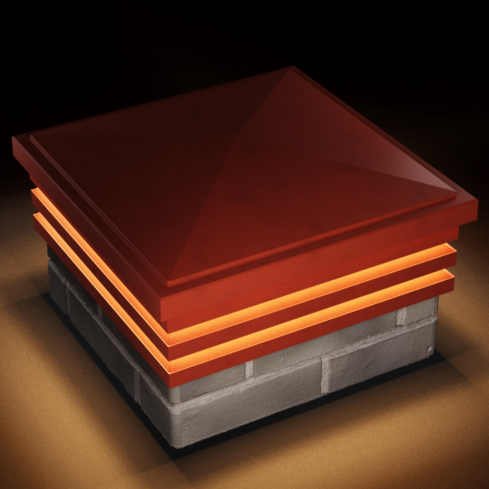 Колпак Zking Бона ХайТек Красный на столб 1.5х1.5 кирпича (385х385мм) с подсветкой в Твери фото