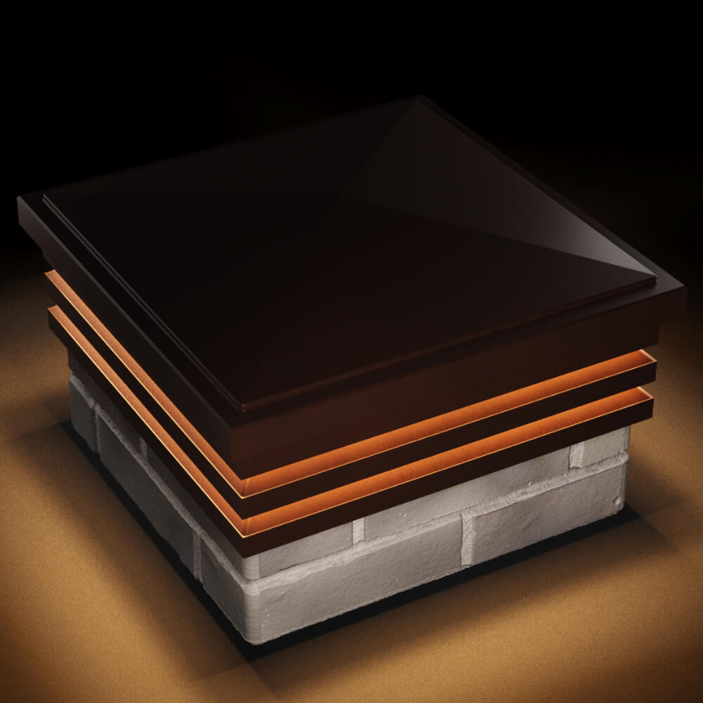 Колпак Zking Бона ХайТек Коричневый на столб 1.5х1.5 кирпича (385х385мм) с подсветкой в Твери фото