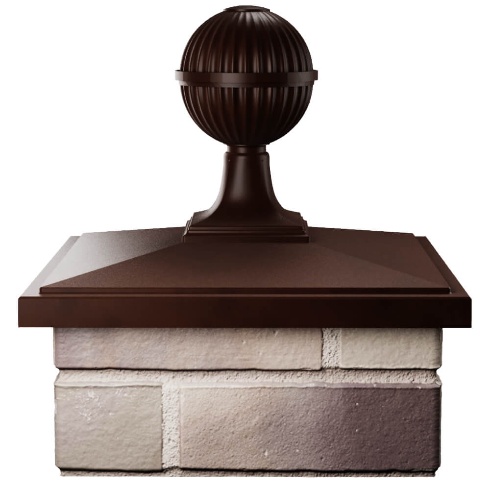 Колпак Zking БонаМоно Коричневый с шаром на столб 1.5х1.5 кирпича (385х385, 400х400мм) в сборе Тверь фото
