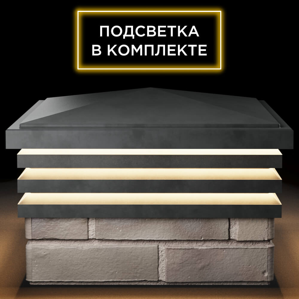 Колпак Zking Бона ХайТек Серый на столб 1.5х1.5 кирпича (385х385мм) с подсветкой Тверь фото
