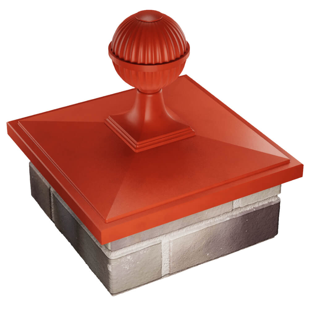 Колпак Zking БонаМоно Красный с шаром на столб 1.5х1.5 кирпича (385х385, 400х400мм) в сборе в Твери фото