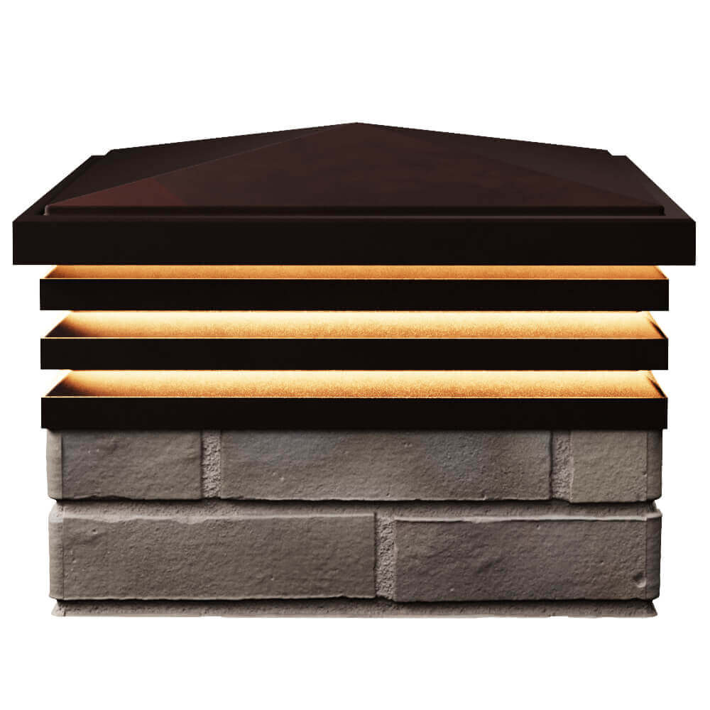 Колпак Zking Бона ХайТек Коричневый на столб 1.5х1.5 кирпича (385х385мм) с подсветкой в Твери фото